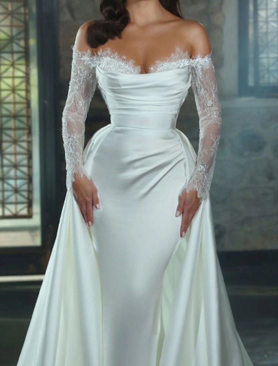 Engagement Formal Wedding Dresses Sheath / Column Off Shoulder Long Sl