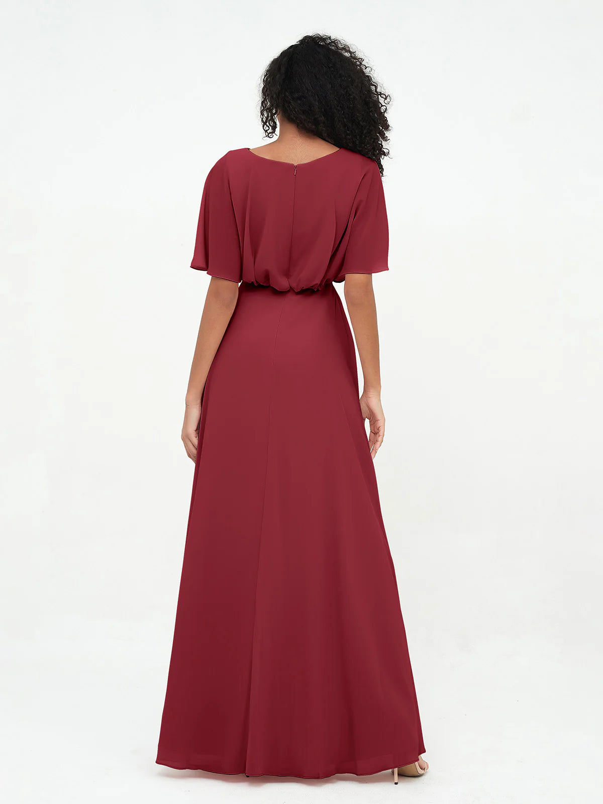 Chiffon full-length wrapped bridesmaid dress