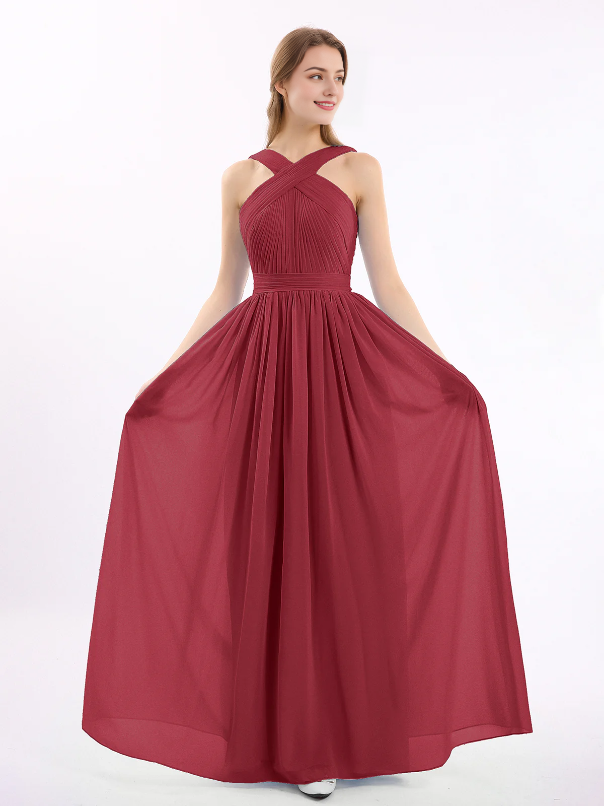 Bow front cross chiffon long dress