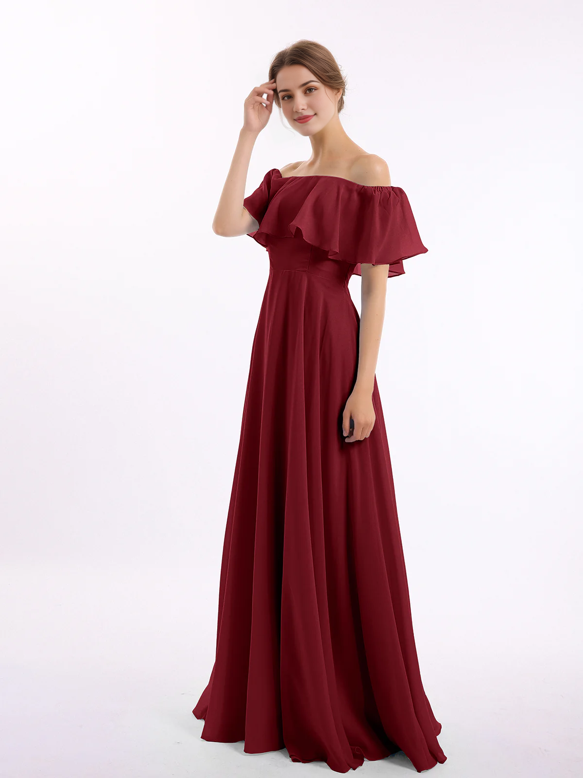 Off shoulder chiffon long dress bridesmaid dress