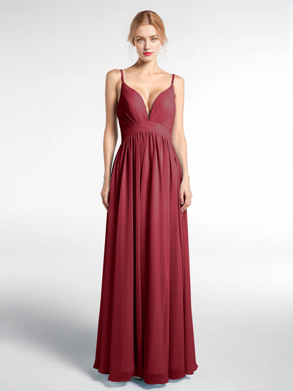 Deep V-neck high waisted chiffon long dress