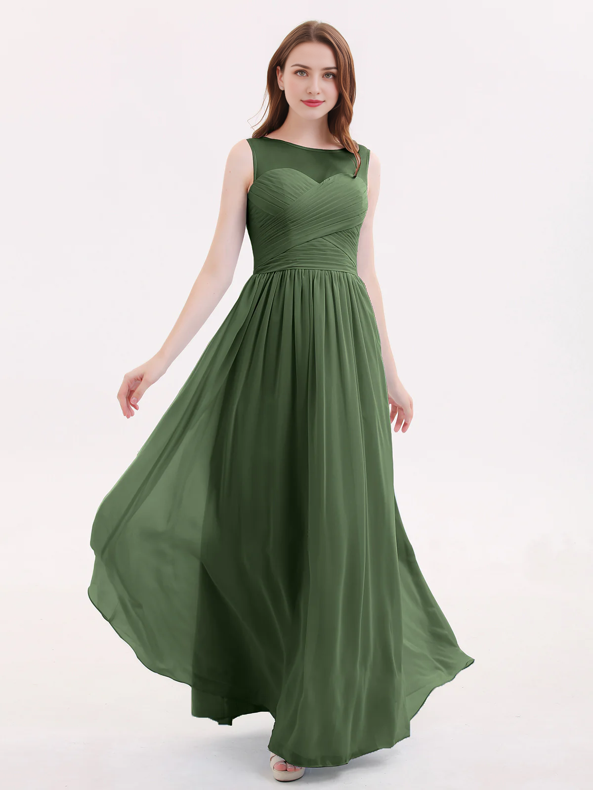 Illusionary collar chiffon long dress