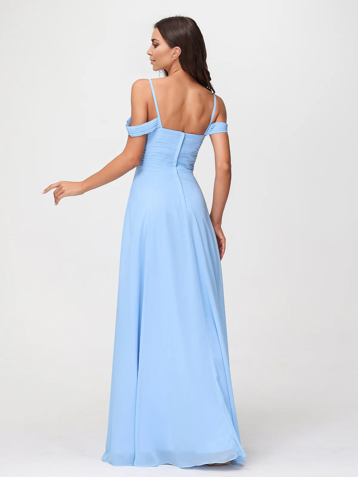 Off shoulder thin shoulder strap chiffon dress