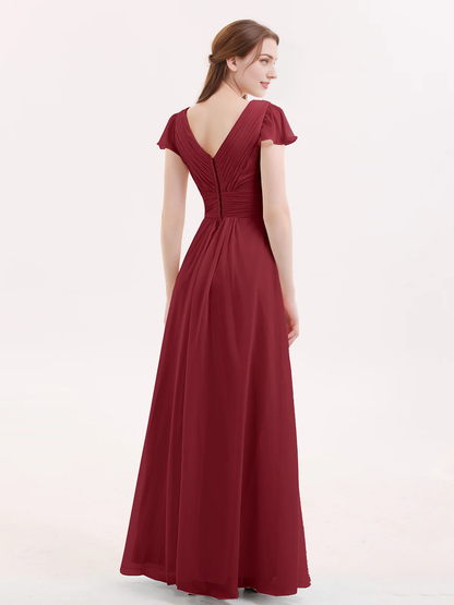 Hooded chiffon bridesmaid dress with long sleeves