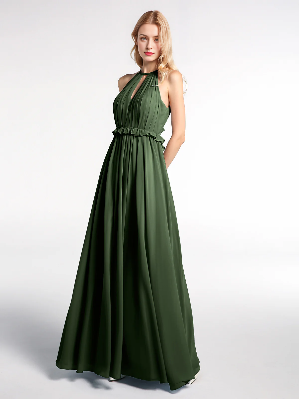 Keyhole collar backless chiffon long dress