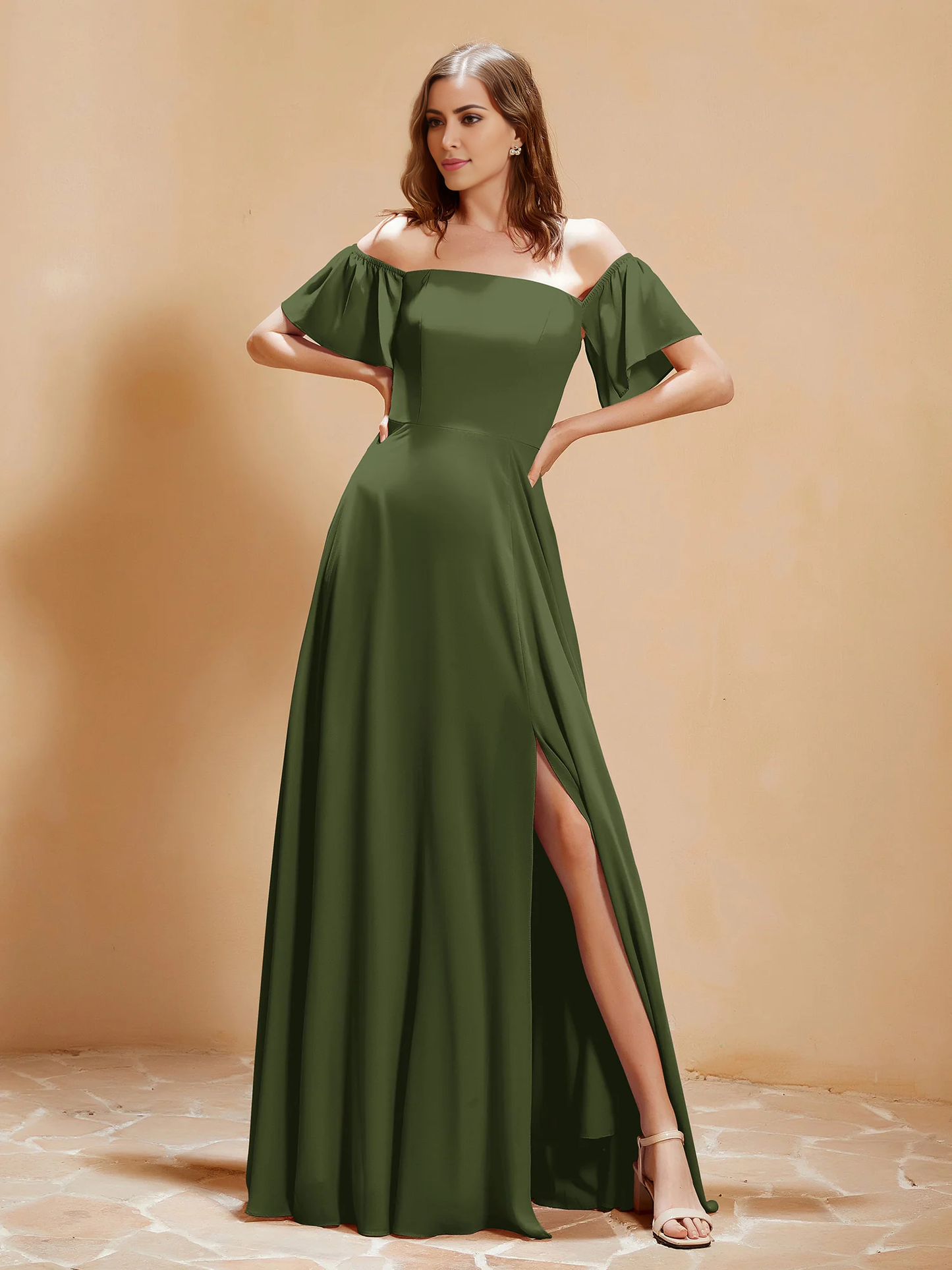 Pocket off shoulder chiffon dress