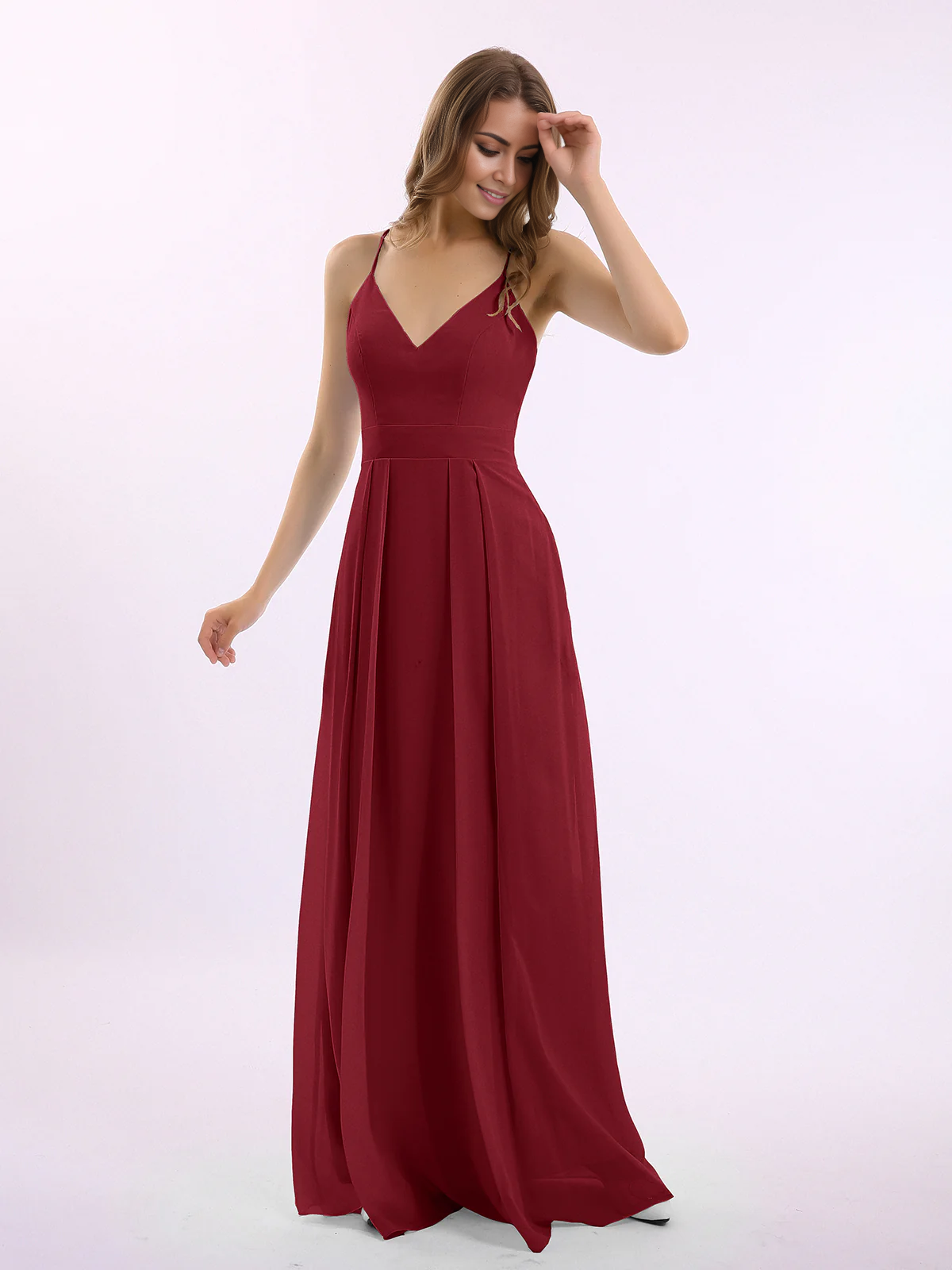 Thin shoulder V-neck chiffon dress