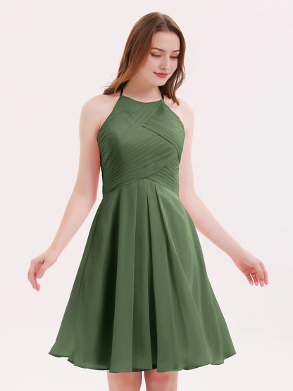 Short chiffon pocket bridesmaid dress