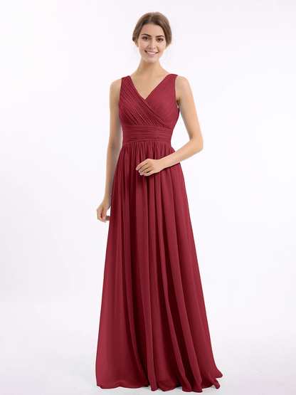 V-neck and floor chiffon dress