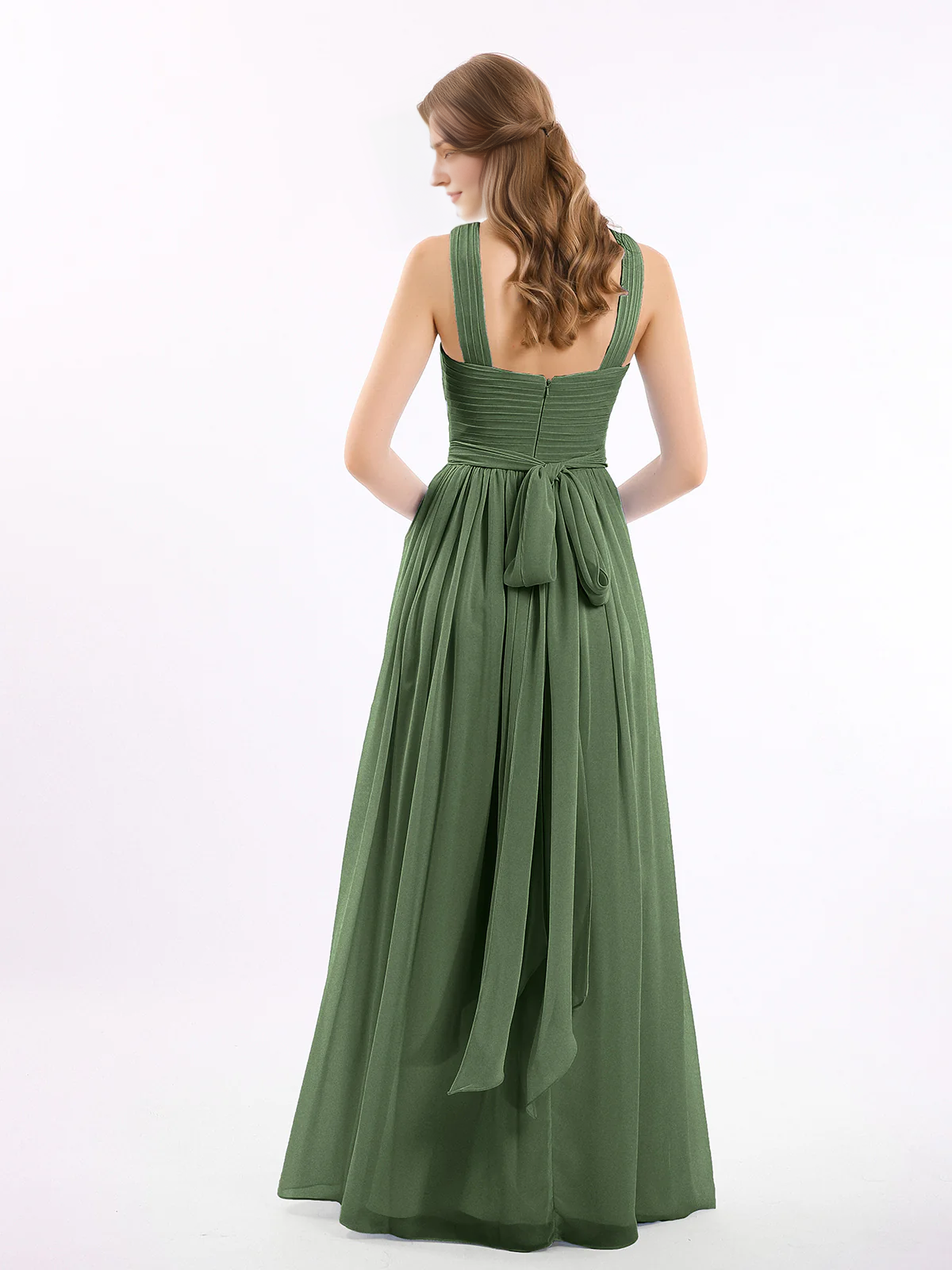 Bow front cross chiffon long dress