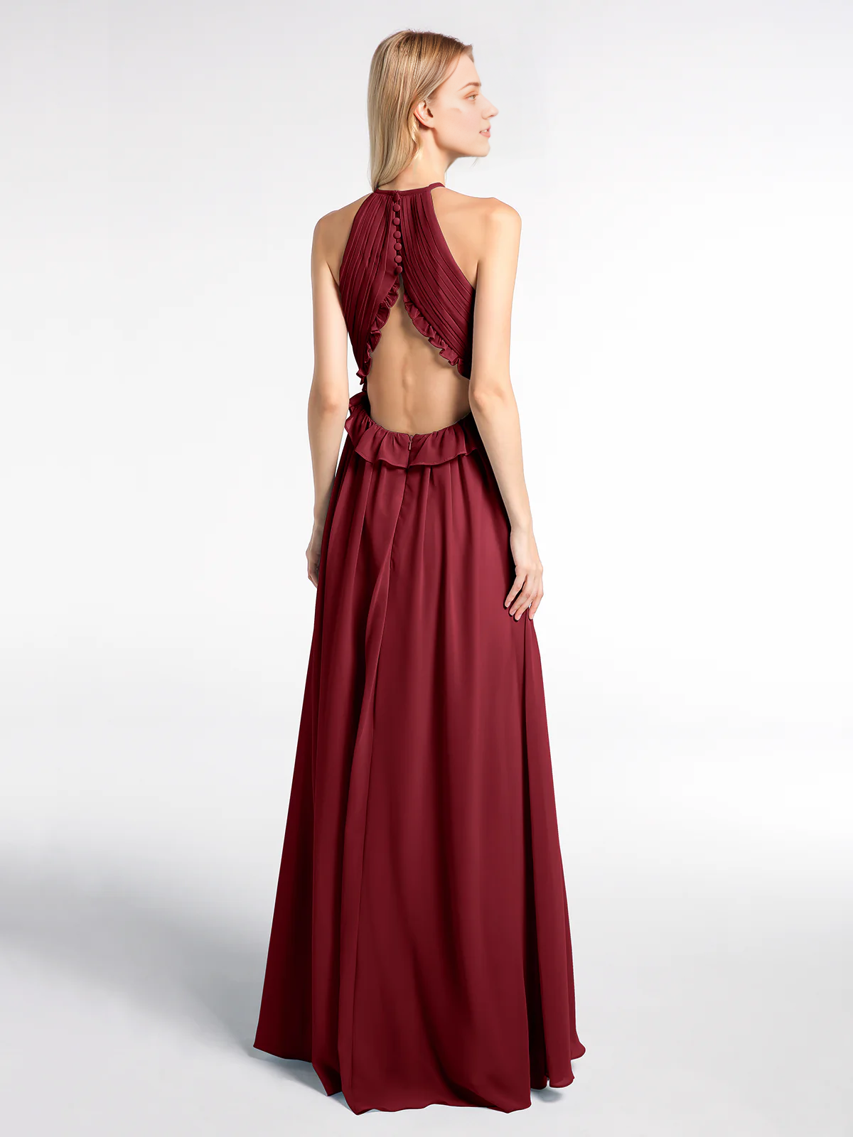 Keyhole collar backless chiffon long dress