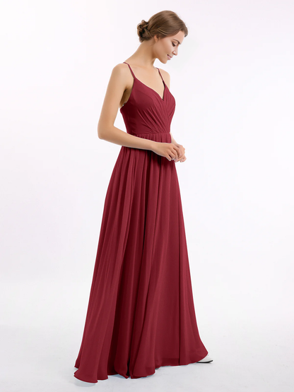 Thin shoulder chiffon bridesmaid dress