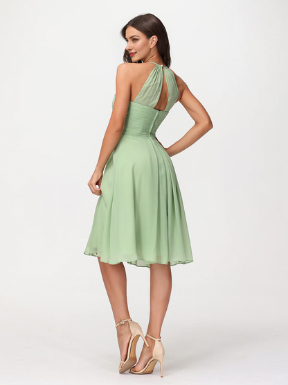 Short chiffon pocket bridesmaid dress