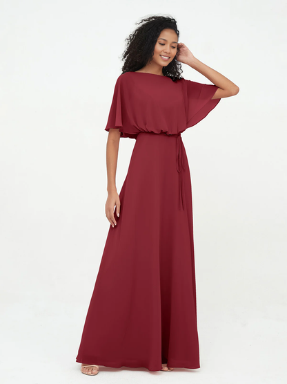 Chiffon full-length wrapped bridesmaid dress