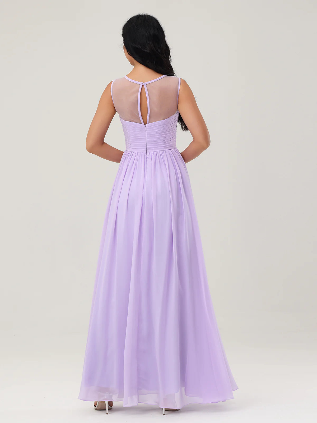 Illusionary collar chiffon long dress