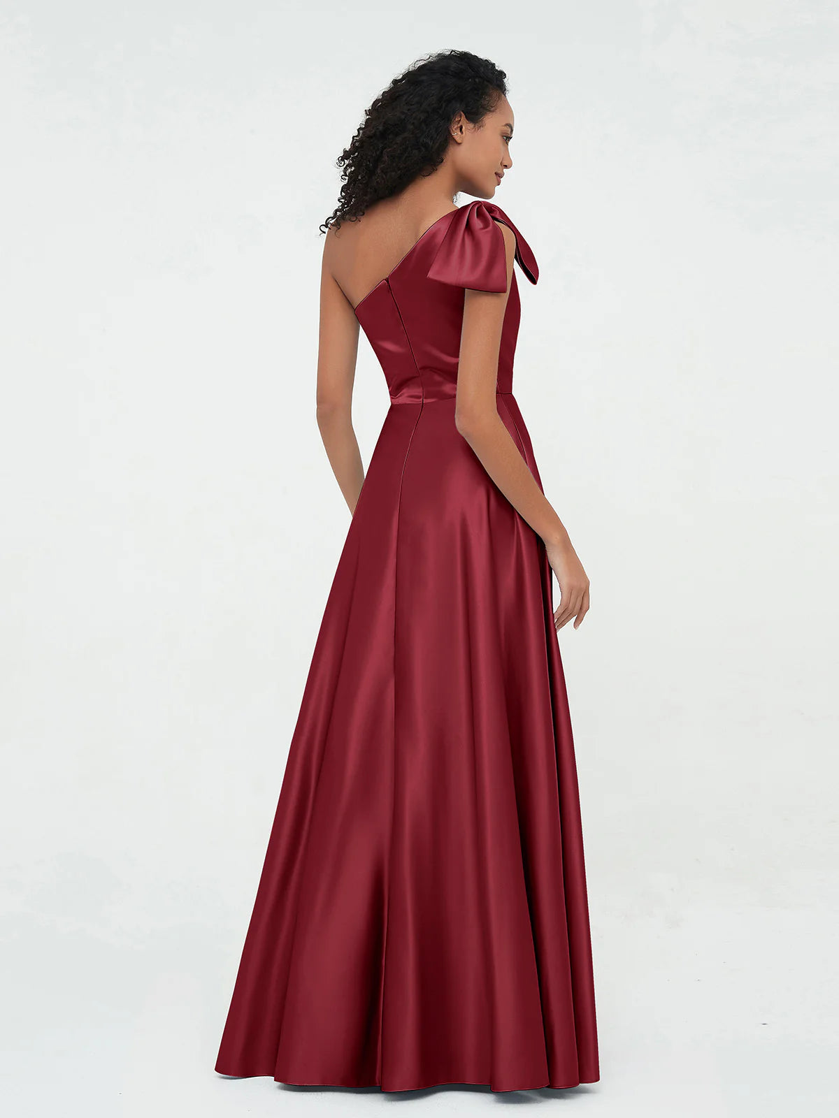 Split grey rose one shoulder chiffon bridesmaid dress