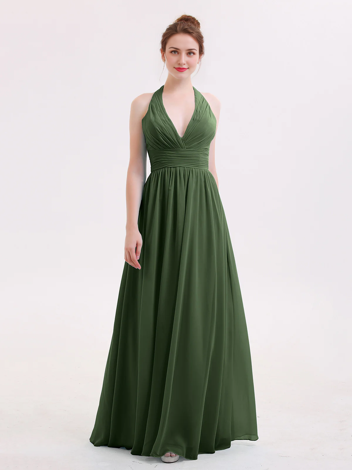 Hanging neck V-neck chiffon bridesmaid dress