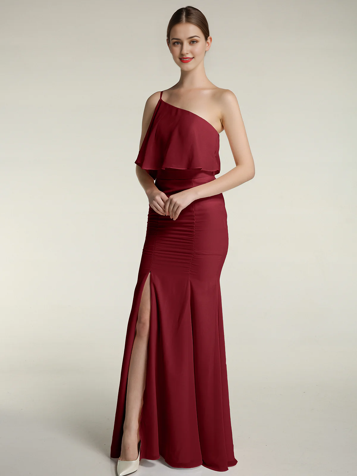 One shoulder slit fish tail dress