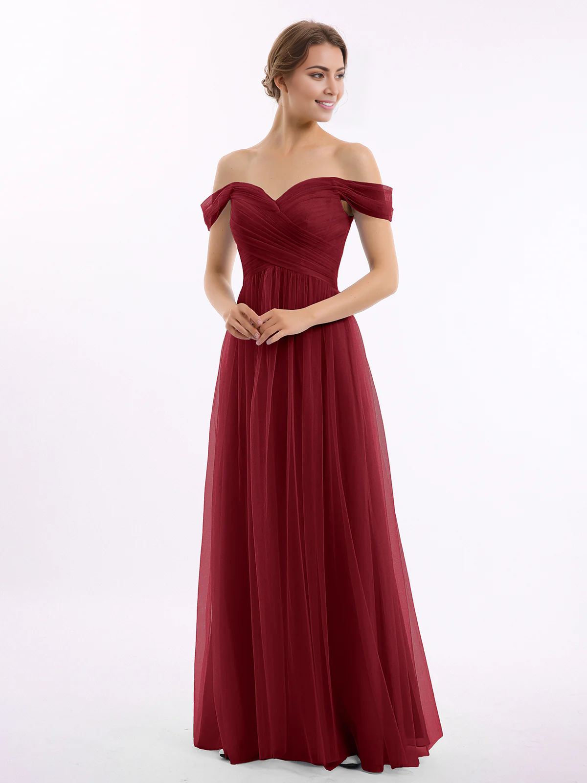 Off shoulder sweetheart collar chiffon dress