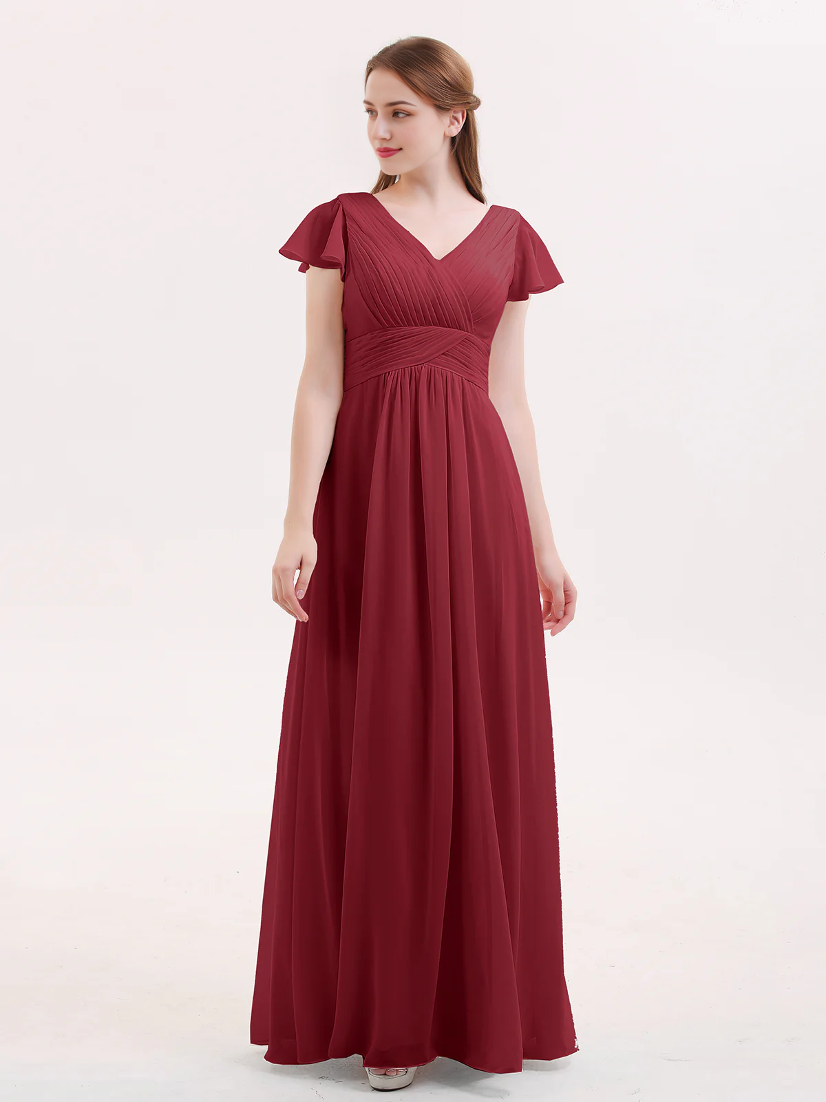 Hooded chiffon bridesmaid dress with long sleeves