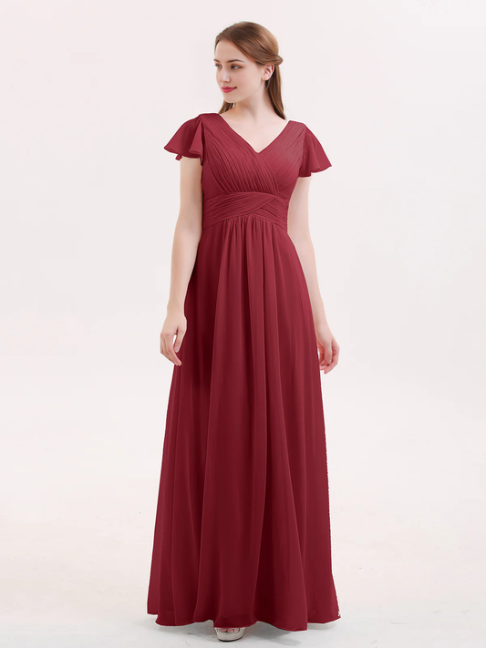 Hooded chiffon bridesmaid dress with long sleeves