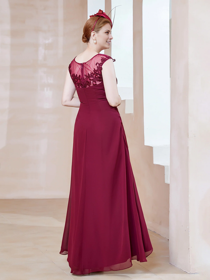 Illusion lace collar asymmetrical A-line mother of the bride dress