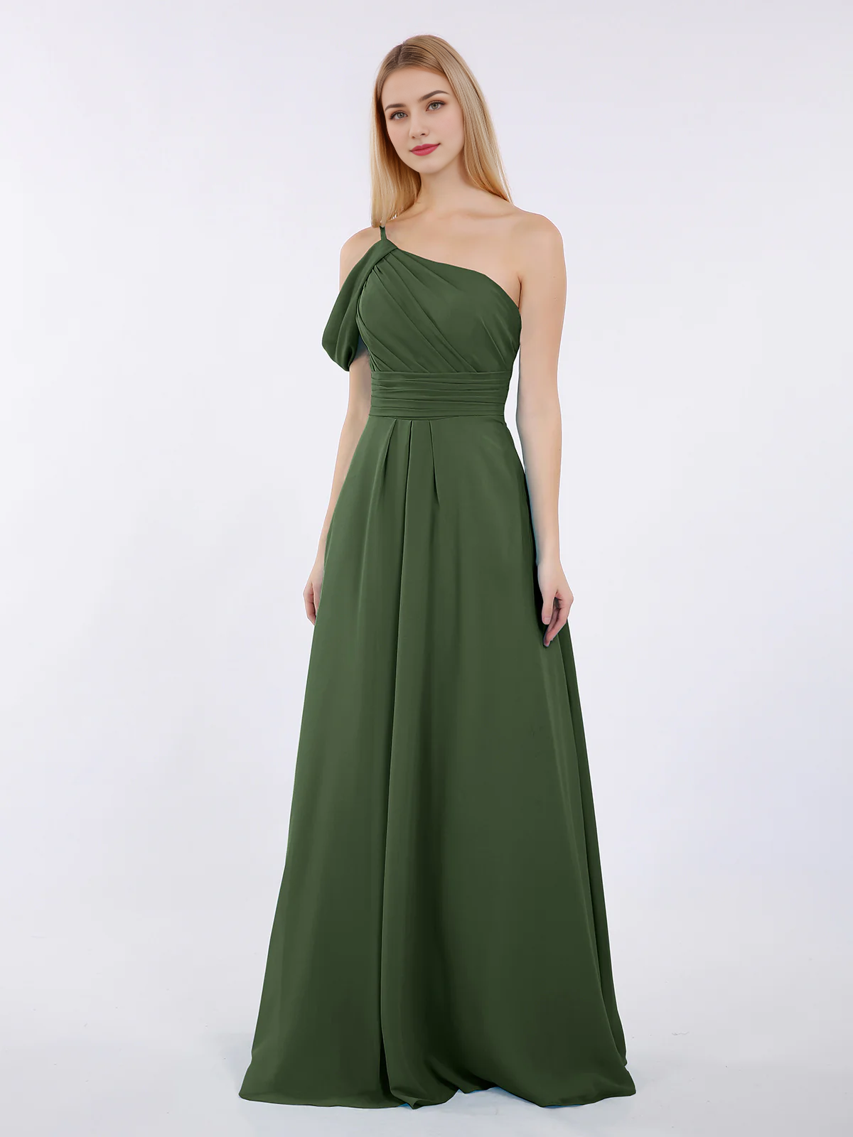 One shoulder chiffon long bridesmaid dress