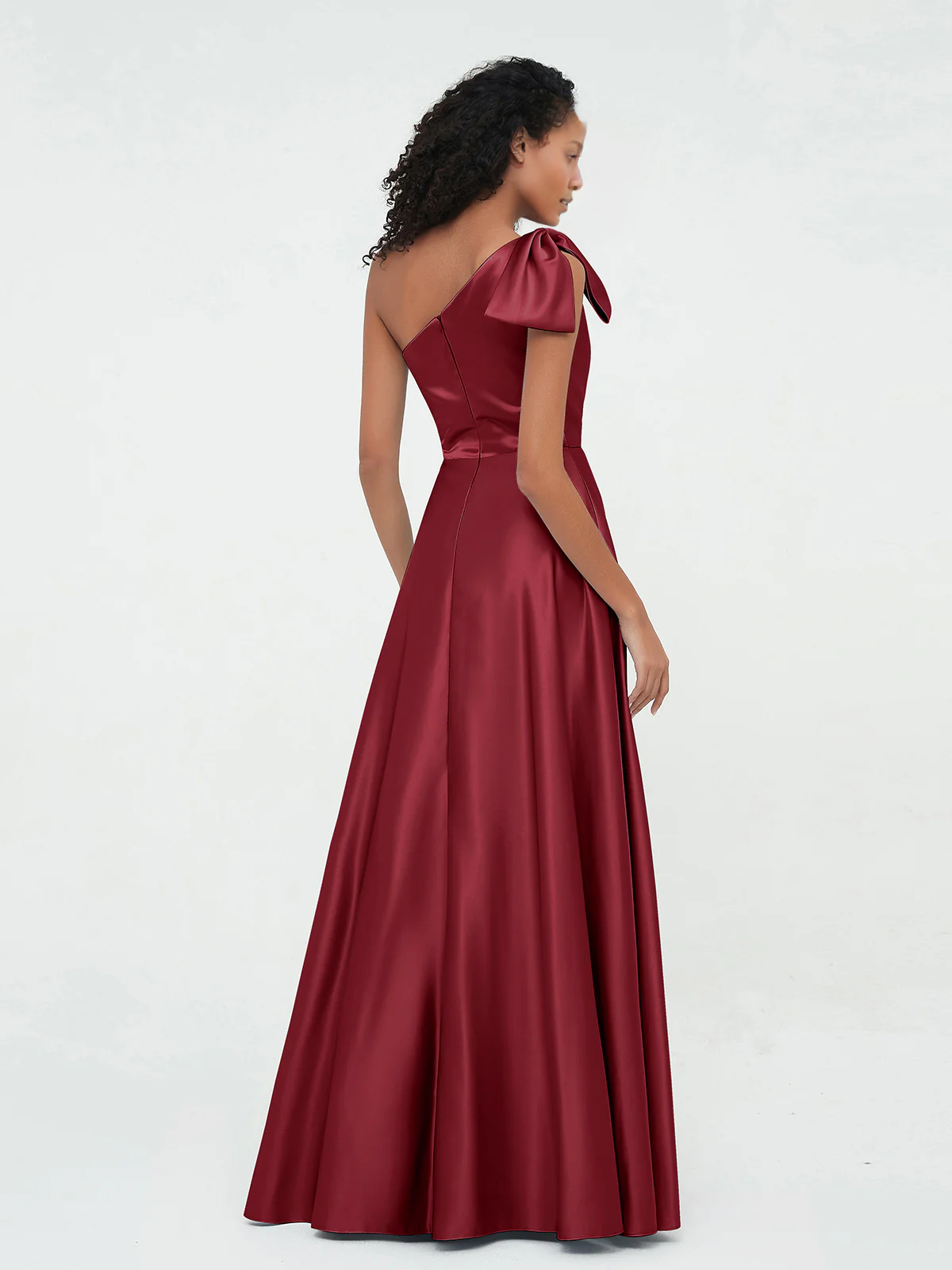 Pocket one shoulder long satin bridesmaid dress