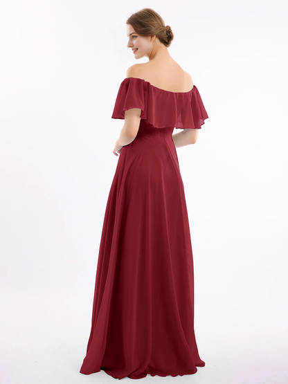 Off shoulder chiffon long dress bridesmaid dress