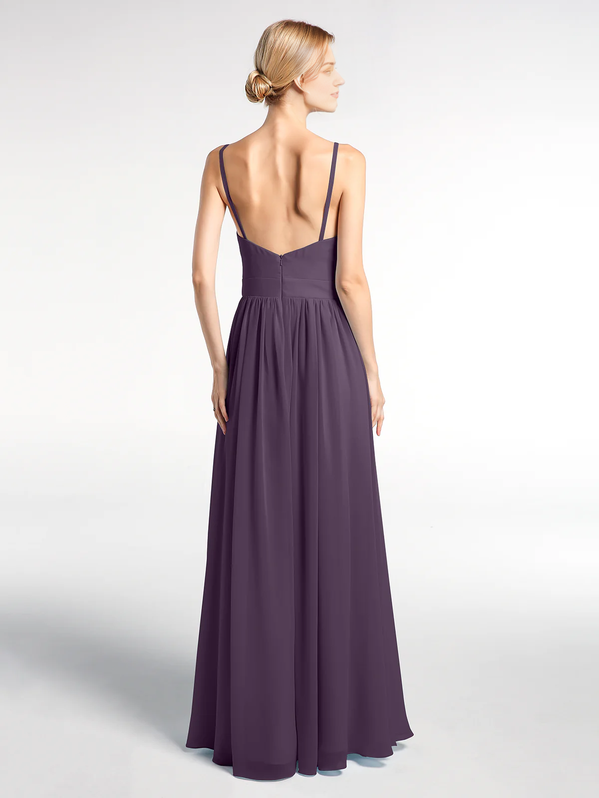 Deep V-neck high waisted chiffon long dress