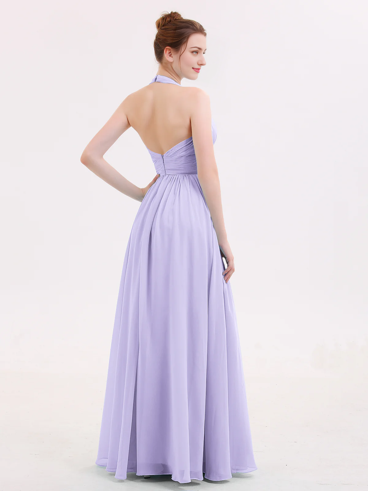 Hanging neck V-neck chiffon bridesmaid dress