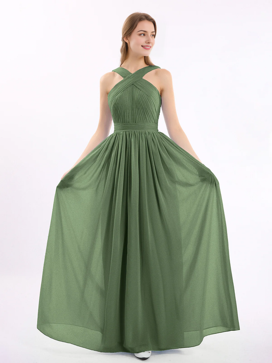 Bow front cross chiffon long dress