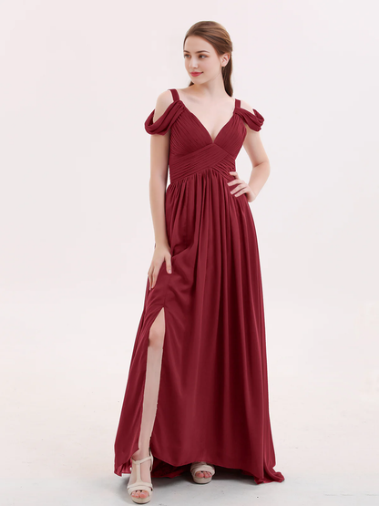 Deep V-neck sexy slit chiffon dress