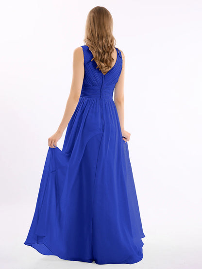 V-neck and floor chiffon dress