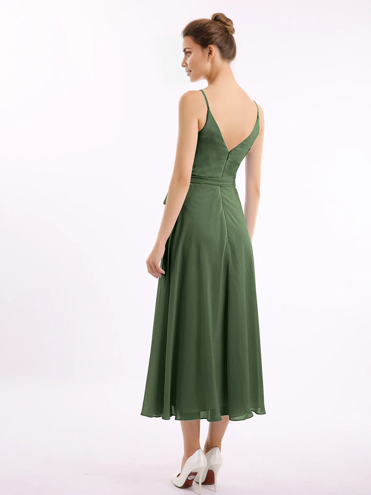 Belt bow thin shoulder strap long dress