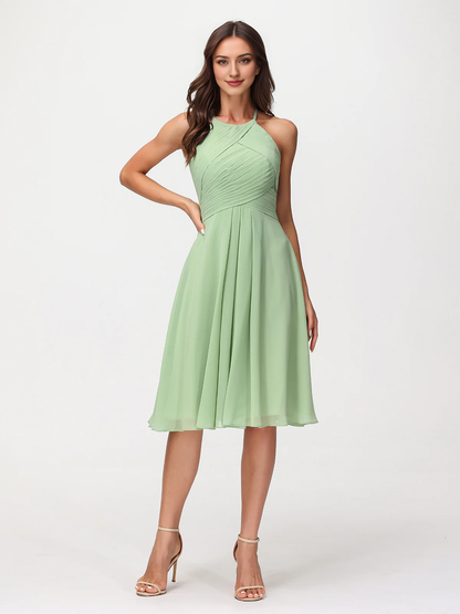 Short chiffon pocket bridesmaid dress