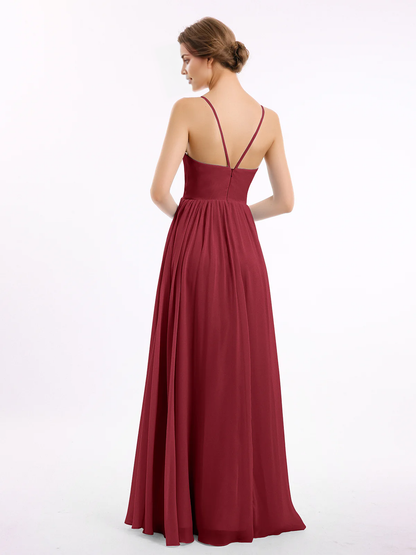 Thin shoulder chiffon bridesmaid dress