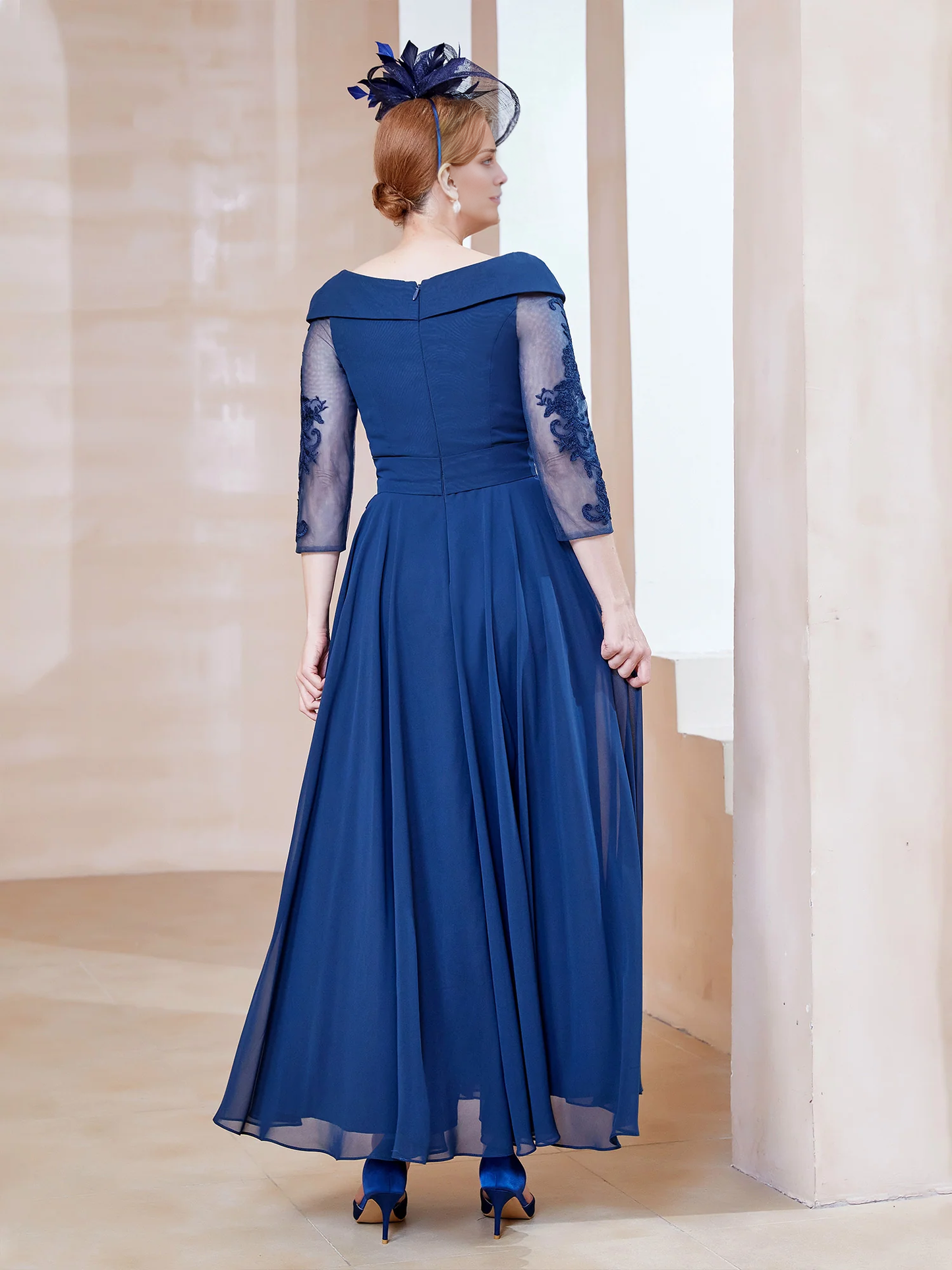 A-shaped V-neck applique chiffon mother of the bride dress