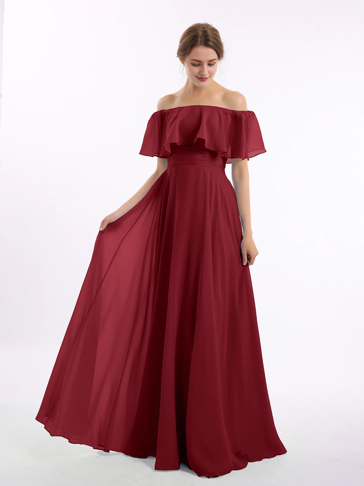 Off shoulder chiffon long dress bridesmaid dress