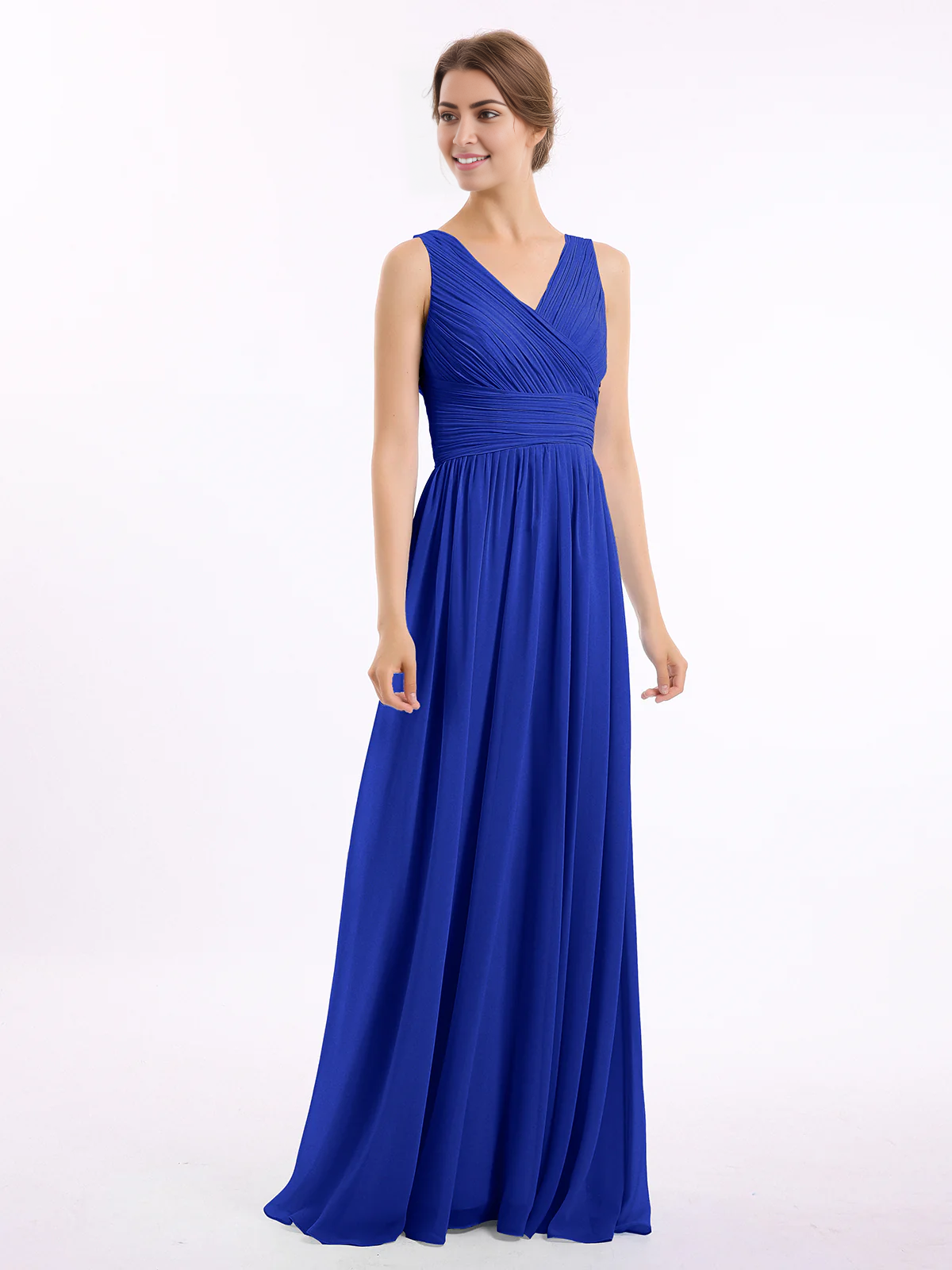 V-neck and floor chiffon dress