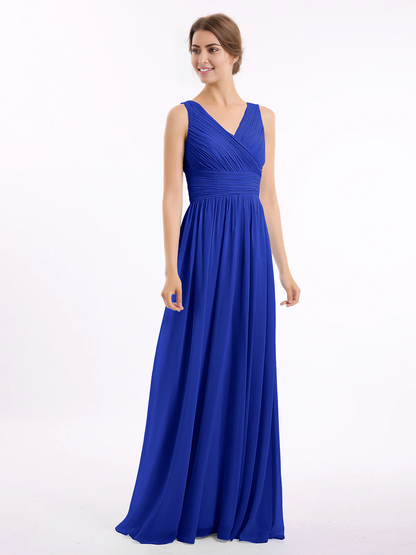 V-neck and floor chiffon dress