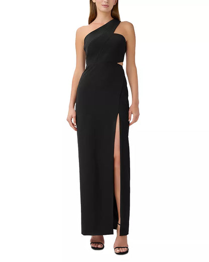 One shoulder hollowed out sleeveless backless long evening dress