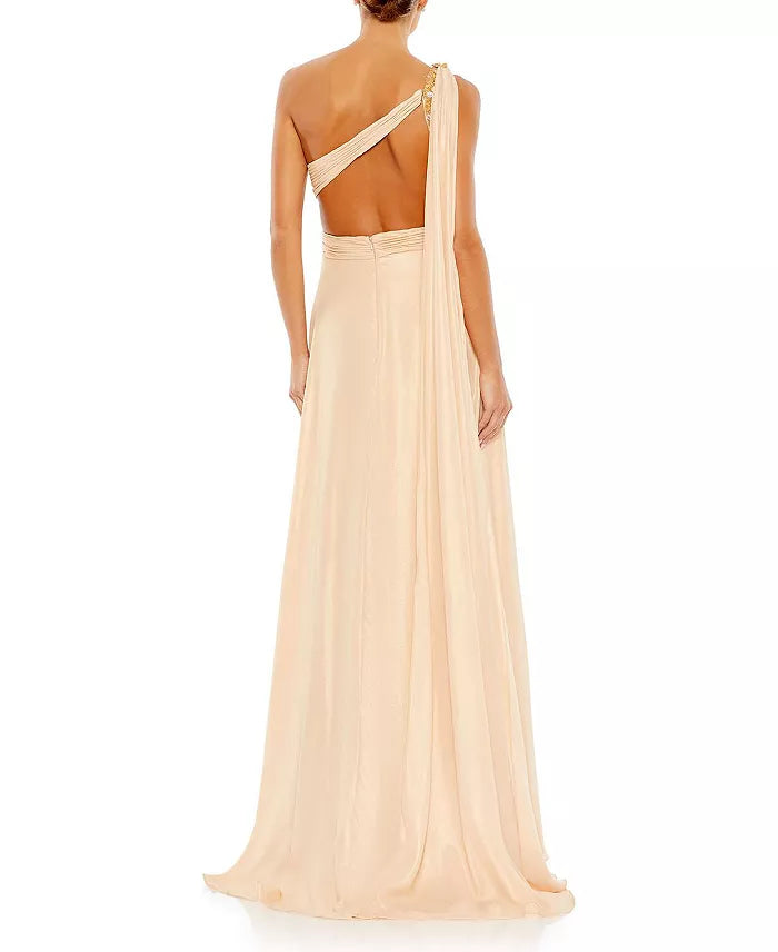 Elegant off shoulder one shoulder backless and floor length evening dress