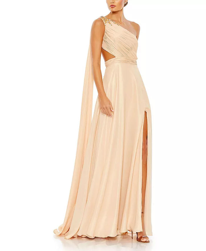 Elegant off shoulder one shoulder backless and floor length evening dress