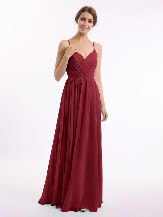 Thin shoulder chiffon bridesmaid dress