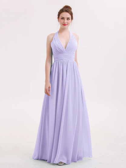 Hanging neck V-neck chiffon bridesmaid dress