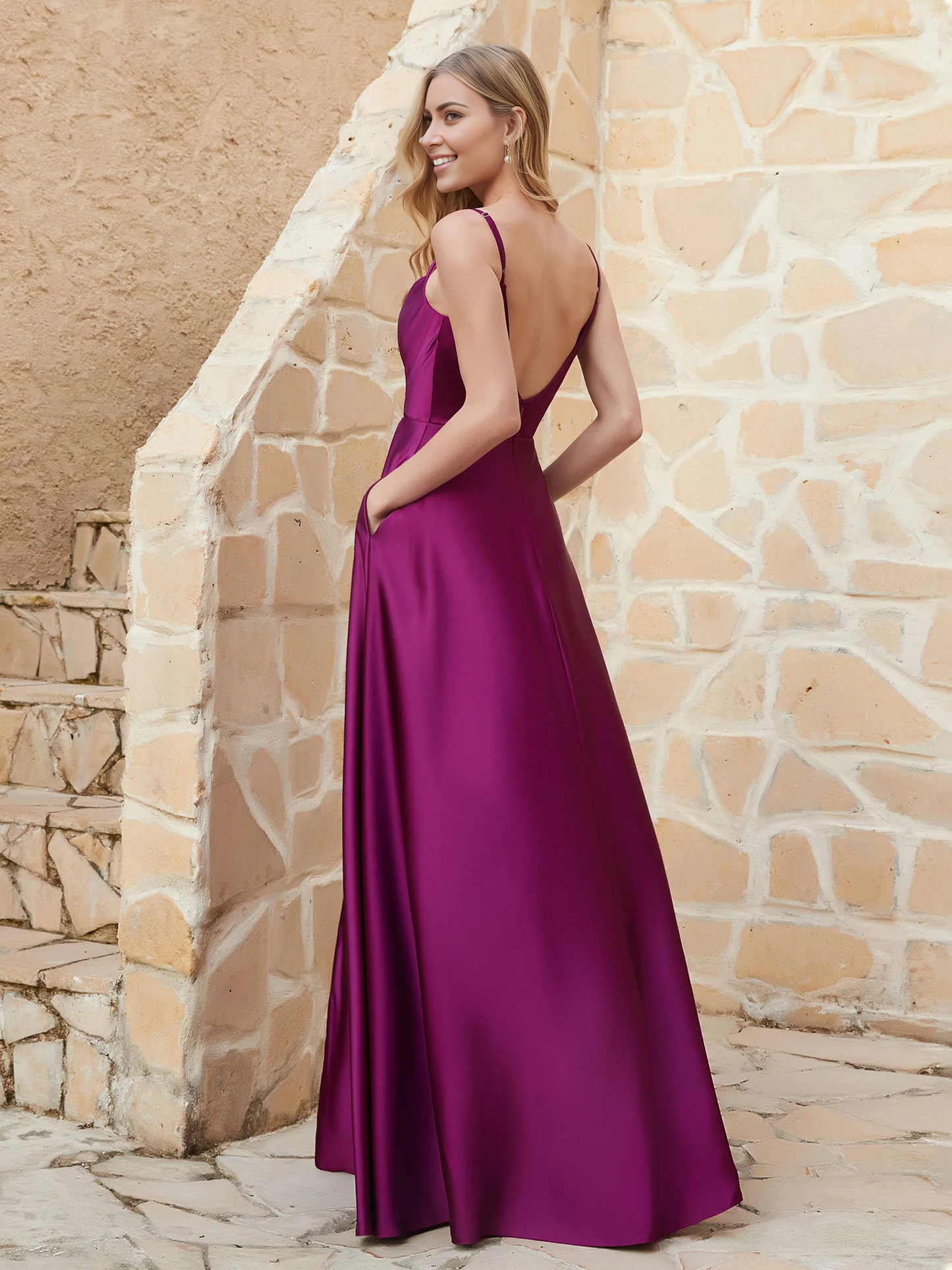 A-line slit satin dress