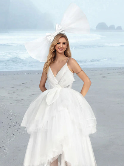 A-line/Princess V-neck Tea Long Wedding Dress