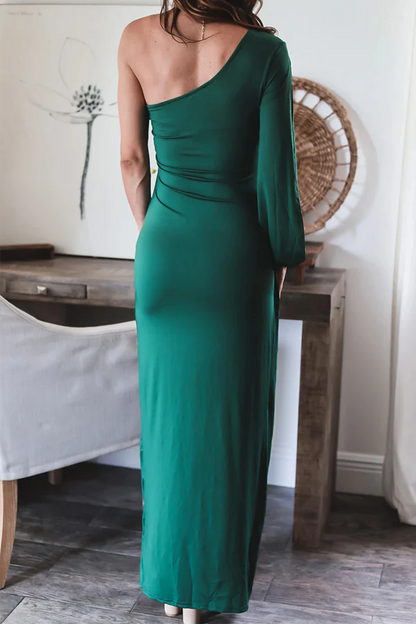 Solid Split Shoulder Irregular Evening Dress