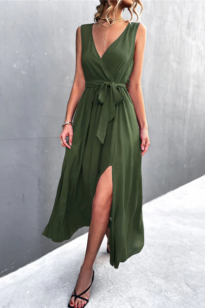 Sexy solid color slit V-neck one step dress for evening dress